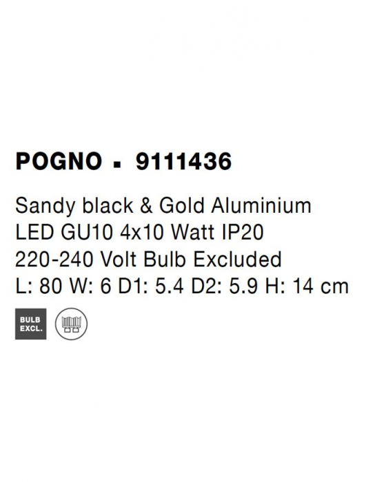9111436 Plafoniera Nova Luce POGNO GU10 4x10W   Aluminium Sandy Black & Gold  IP20 [8]