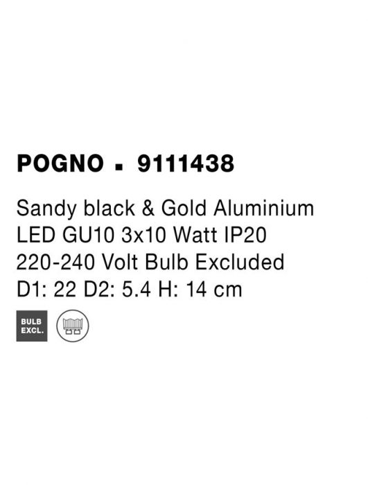 9111438 Plafoniera Nova Luce POGNO GU10 3x10W   Aluminium Sandy Black & Gold  IP20 [7]
