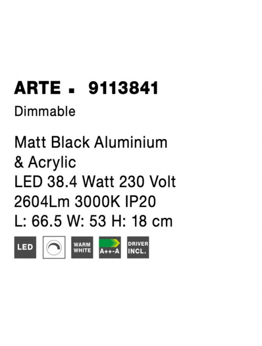 9113841 Plafoniera Nova Luce ARTE LED 38,4W 2604lm 3000K IP20 Aluminiu/Acril Matt Black [6]