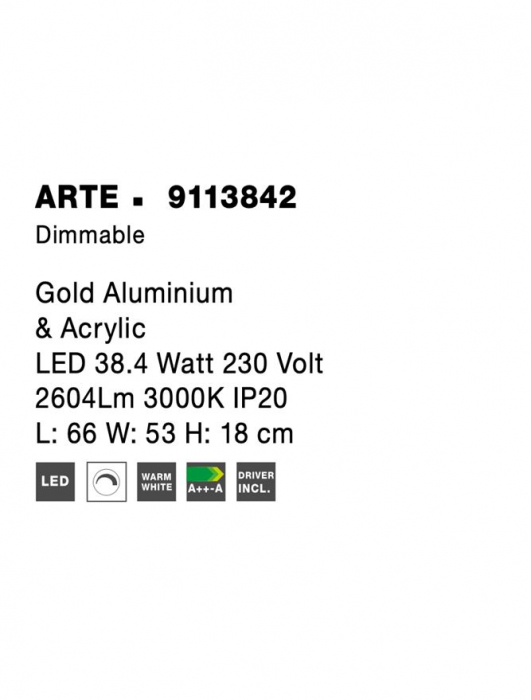 9113842 Plafoniera Nova Luce ARTE LED 38,4W 2604lm 3000K IP20 Aluminiu/Acril Gold NOVALUCE [5]
