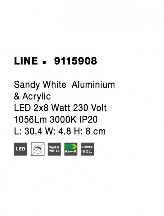 9115908 Aplica Nova Luce LINE LED 2W 1056lm 3000K Aluminium & Acrylic Sandy White Nedimabil IP20 [7]
