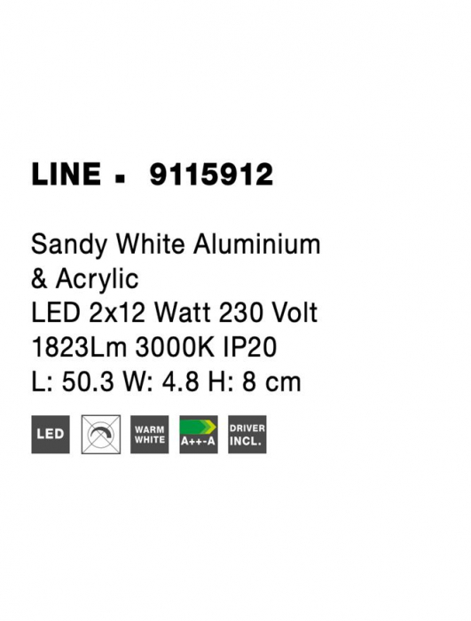 9115912 Aplica Nova Luce LINE LED 2W 1823lm 3000K Aluminium & Acrylic Sandy White Nedimabil IP20 [6]