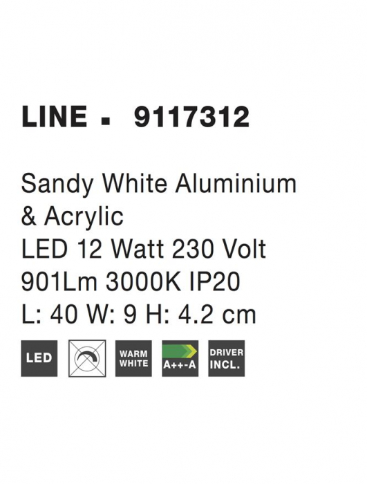 9117312 Aplica Nova Luce LINE LED 12W 901lm 3000K IP20 Aluminiu/Acril Sandy White NOVALUCE [8]