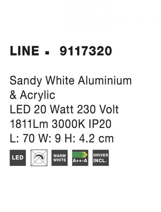 9117320 Aplica Nova Luce LINE LED 20W 1811lm 3000K IP20 Aluminiu/Acril Sandy White NOVALUCE [11]
