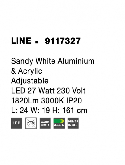 9117327 Lampadar Nova Luce LINE LED 27W 1820lm 3000K IP20 Aluminiu/Acril Sandy White NOVALUCE [7]