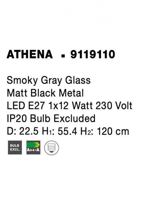 9119110 Pendul Nova Luce ATHENA E27 1x12W   Metal Smoky Gray Matt Black  IP20 [9]