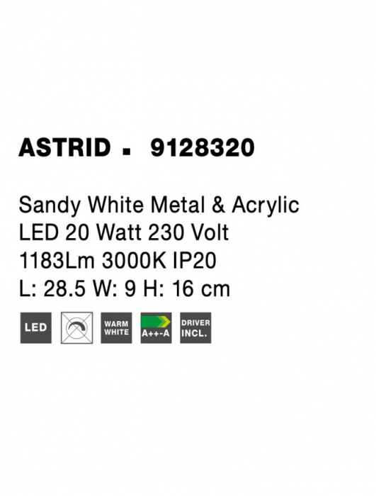9128320 Aplica Nova Luce ASTRID LED 20W 1183lm 3000K Metal & Acrylic  Sandy White Nedimabil IP20 [10]
