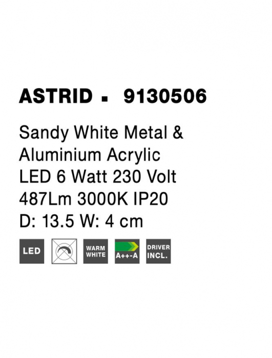 9130506 Aplica Nova Luce ASTRID LED 6W 487lm 3000K Metal/Aluminium & Acrylic Sandy White Nedimabil IP20 [7]