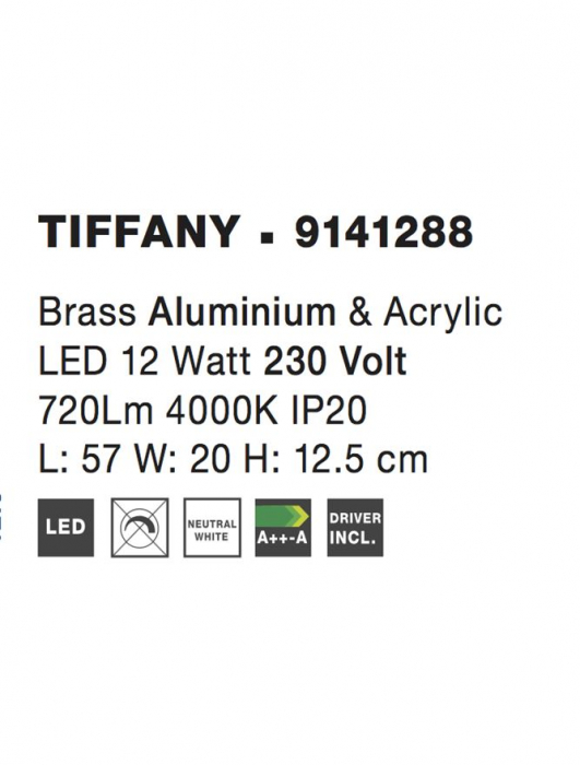 9141288 Aplica Nova Luce TIFFANY LED 12W 720lm 4000K Aluminium & Acrylic Brass Nedimabil IP20 [4]