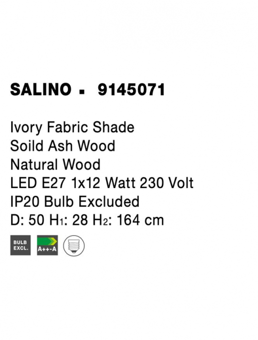 9145071 Lampadar Nova Luce SALINO E27 1x12W   Fabric Ivory  IP20 [10]