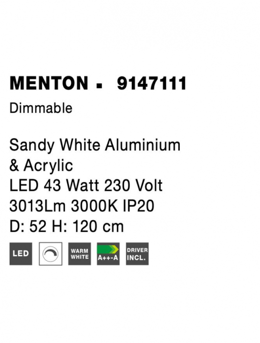 9147111 Suspensie Nova Luce MENTON LED 43W 3013lm 3000K IP20 Aluminiu & Acril Sandy White NOVALUCE [9]