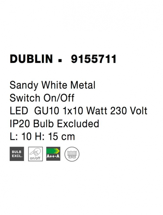 9155711 Aplica Nova Luce DUBLIN GU10 1x10W   Metal Sandy White  IP20 [6]