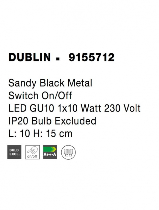 9155712 Aplica Nova Luce DUBLIN GU10 1x10W   Metal Sandy Black  IP20 [6]
