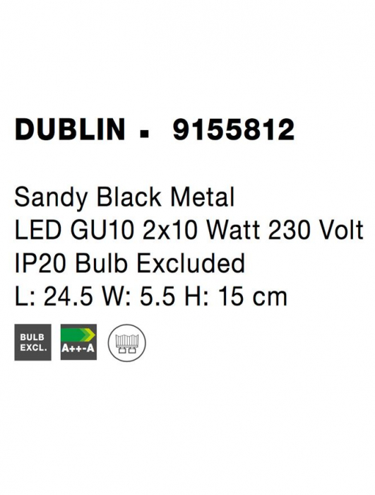 9155812 Plafoniera Nova Luce DUBLIN GU10 2x10W   Metal Sandy Black  IP20 [8]