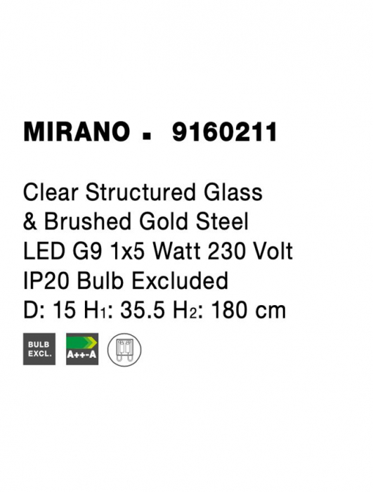 9160211 Pendul Nova Luce MIRANO G9 1x5W   Steel Brass Gold  IP20 [6]