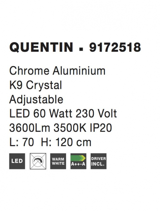 9172518 Suspensie Nova Luce QUENTIN LED 60W 3600lm 3500K IP20 Aluminiu K9 Cristal Chrome NOVALUCE [6]