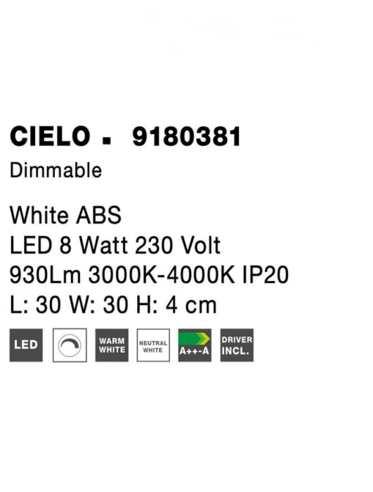 9180381 Plafoniera cer instelat Nova Luce CIELO LED 8W 930lm 3000K-4000K IP20 ABS White NOVALUCE [9]