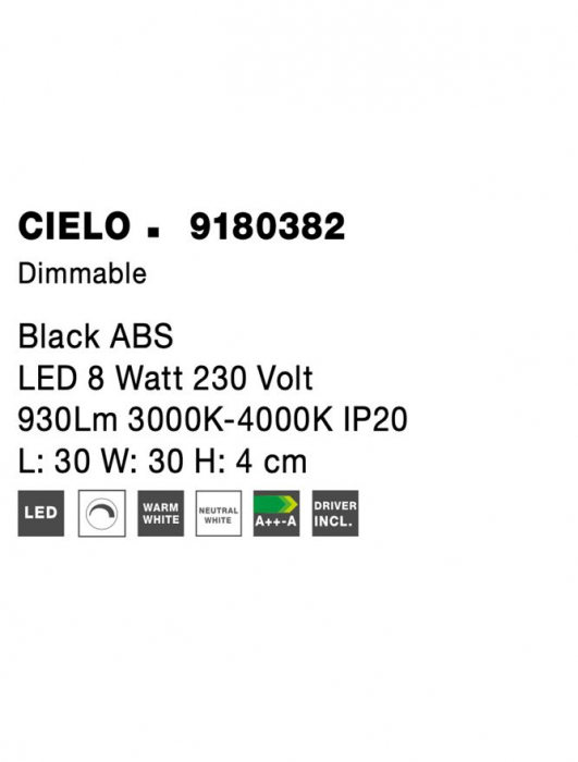 9180382 Plafoniera cer instelat telecomanda Nova Luce CIELO LED 8W 930lm 3000K-4000K IP20 ABS Black NOVALUCE [6]
