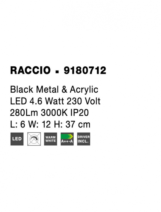 9180712 Aplica Nova Luce RACCIO LED 4,6W 280lm 3000K IP20 Metal & Acrylic Black NOVALUCE [8]