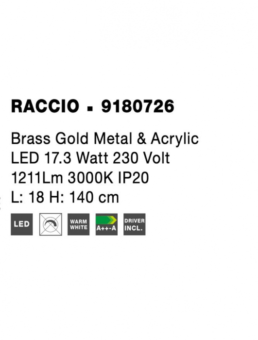 9180726 Lampadar Nova Luce RACCIO LED 17,3W 1211lm 3000K IP20 Metal & Acrylic Gold NOVALUCE [8]