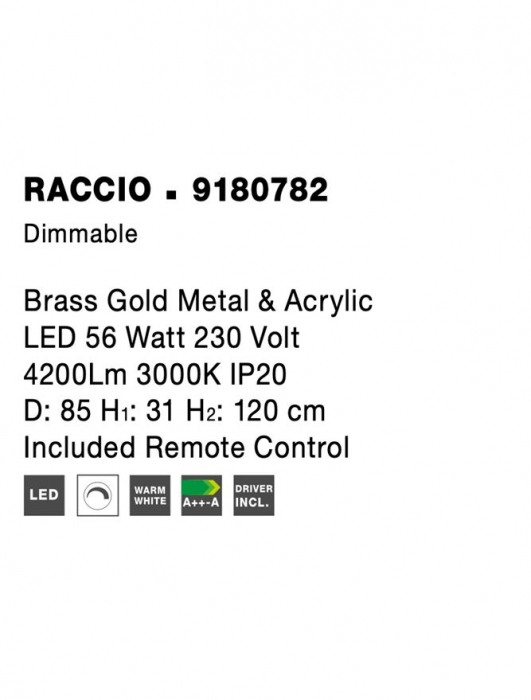9180782 Suspensie Nova Luce RACCIO LED 56W 4200lm 3000K IP20 Metal & Acrylic Gold NOVALUCE [9]