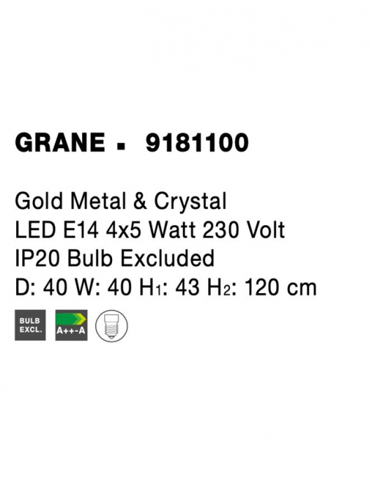 9181100 Candelabru Nova Luce GRANE E14 4x5W lm  IP20 Metal Crystal Gold [6]