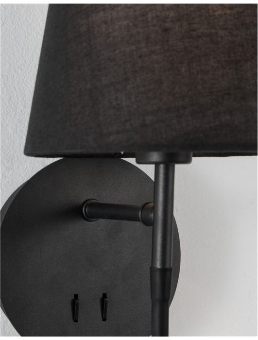 9182372 Aplica Nova Luce NIA LED 1x5W 180lm 3000K Metal & Fabric Shade Black Nedimabil IP20 [4]