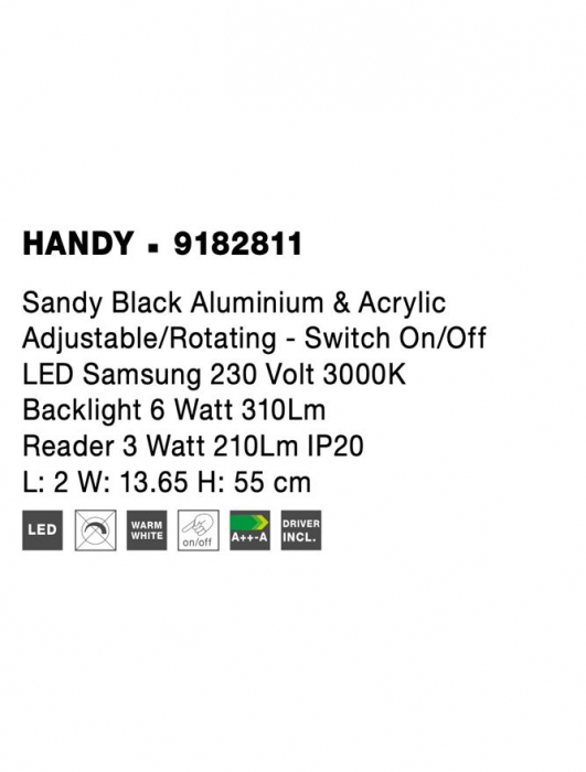 9182811 Aplica Nova Luce HANDY LED 6W 310lm 3000K IP20 Aluminium Acril Sandy White [6]