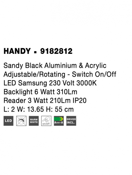 9182812 Aplica Nova Luce HANDY LED 6W 310lm 3000K IP20 Aluminium Acril Sandy Black [9]