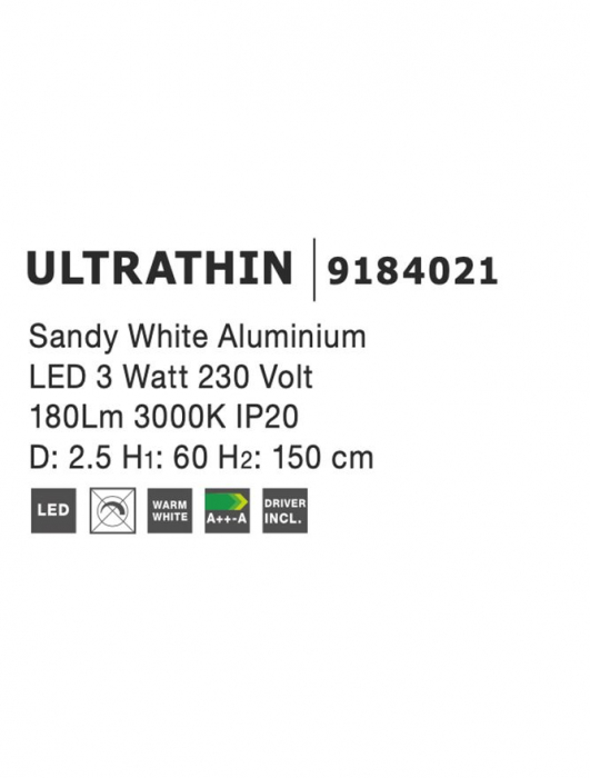 9184021 Pendul Nova Luce ULTRATHIN LED 3W 180lm 3000K IP20 Aluminiu/Acril Sandy White [4]