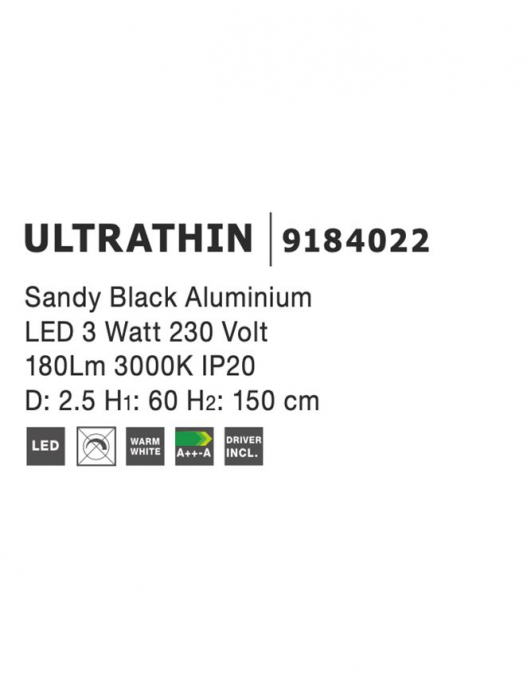 9184022 Suspensie Nova Luce ULTRATHIN LED 3W 180lm 3000K IP20 Aluminiu/Acril Sandy Black [6]