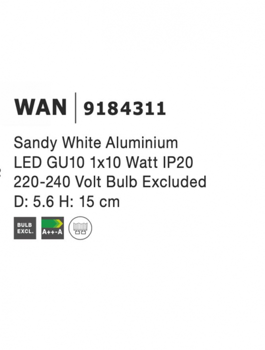 9184311 Aplica Nova Luce WAN GU10 1x10W   Aluminium Sandy White  IP20 [4]
