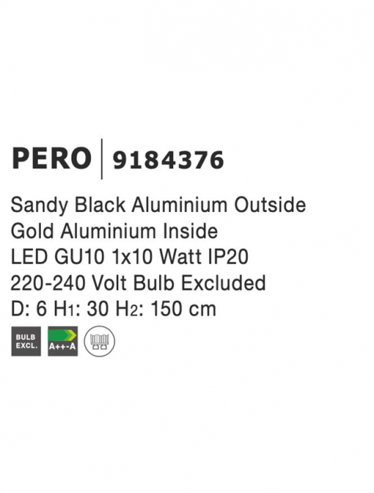 9184376 Pendul Nova Luce PERO GU10 1X10W lm  IP20 Aluminiu Sandy Black [3]