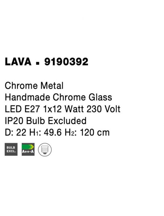 9190392 Suspensie Nova Luce LAVA E27 1x12W IP20 Chrome Metal Glass Chrome [7]
