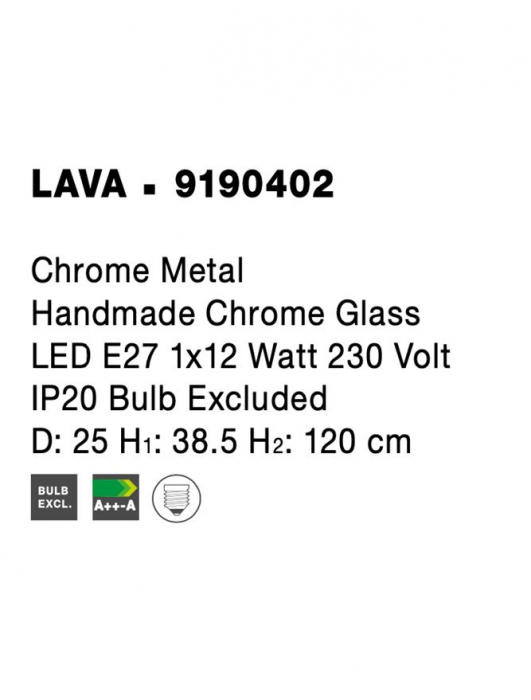 9190402 Pendul Nova Luce LAVA E27 1X12W IP20 Glass/Metal Chrome Handmade [5]