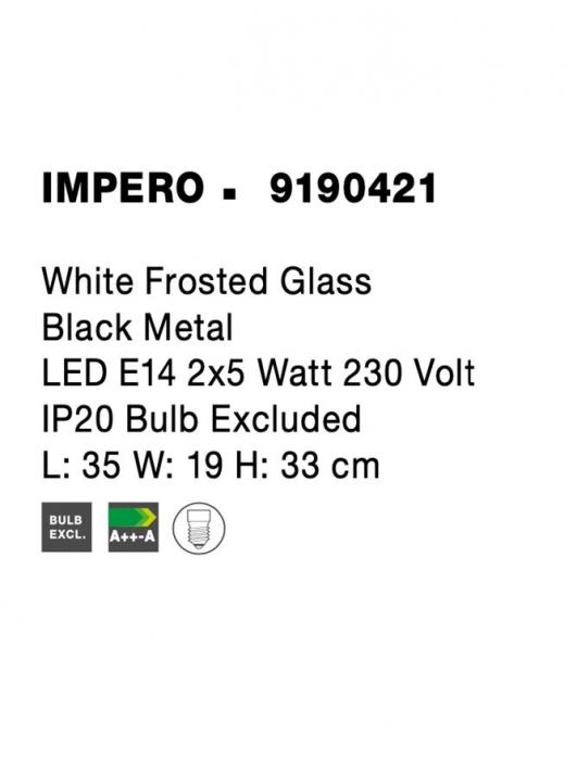 9190421 Aplica Nova Luce IMPERO G9 2x5W IP20 Glass/Metal White Frosted Black [8]