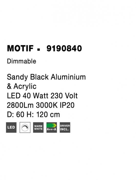 9190840 Suspensie Nova Luce MOTIF LED 40W 2800lm 3000K IP20 Aluminiu/Acril Sandy Black NOVALUCE [5]