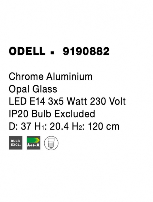 9190882 Lustra Nova Luce ODELL E14 3x5W   Aluminium & Opal Glass Chrome  IP20 [6]