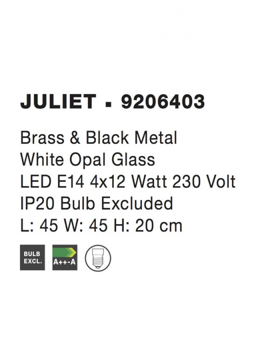 9206403 Plafoniera Nova Luce JULIET E14 4x12W IP20 Glass/Metal Brass Black Opal [3]
