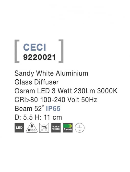 9220021 Spot Aplicat Nova Luce CECI LED 3W 230lm 3000K IP65 Aluminium Glass Diffuser Sandy White Beam 52 degrees [3]