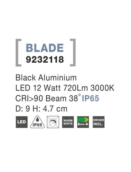 9232118 Spot Incastrat Reglabil Nova Luce BLADE LED 12W 720lm 3000K IP65 Aluminium Black CRI>90 Beam 38° [4]