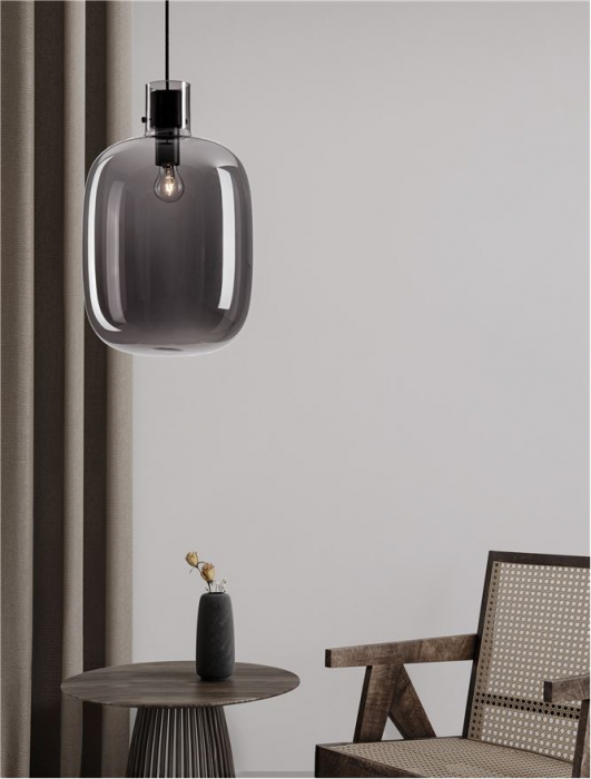 9236500 Pendul Nova Luce CINZIA E27 1x12W   Metal Smoky Glass Black Cord  IP20 [2]