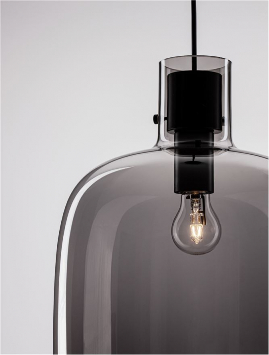 9236500 Pendul Nova Luce CINZIA E27 1x12W   Metal Smoky Glass Black Cord  IP20 [6]