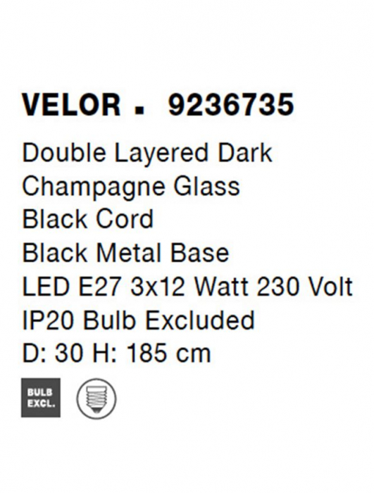 9236735 Lustra Nova Luce VELOR E27 3x12W   Metal Champagne  IP20 [9]