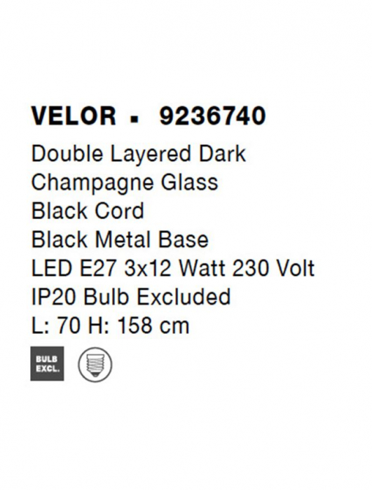 9236740 Lustra Nova Luce VELOR E27 3x12W   Metal Champagne  IP20 [8]