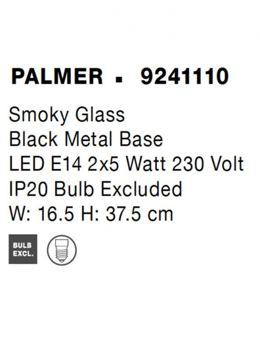 9241110 Aplica Nova Luce VELOR E14 2x5W   Metal Smoke Glass Black  IP20 [7]