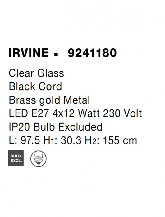 9241180 Lustra Nova Luce IRVINE E27 4x12W   Metal Brass Gold  IP20 [8]