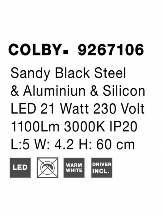 9267106 Aplica Nova Luce COLBY LED 21W 1100lm 3000K Aluminium & Acrylic Sandy Black Nedimabil IP20 [9]