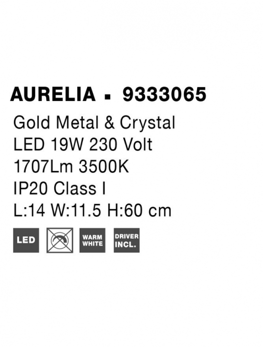 9333065 Aplica Nova Luce AURELIA LED 19W 1707lm 3500K Metal & Crystal Gold Nedimabil IP20 [8]