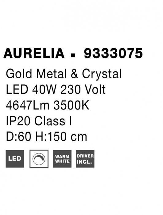 9333075 Lustra Nova Luce AURELIA LED 41W 4647lm 3500K Metal & Crystal Gold Dimabil Triac IP20 [8]